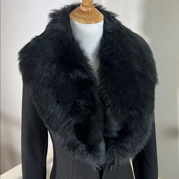 WHBM • NWT Black Fur-Collar Pea Coat - Picture 3 of 10